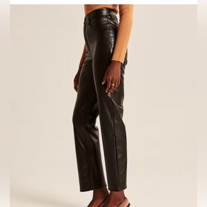 Black Abercrombie Vegan Leather Ankle Straight Pant